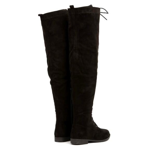 Tall Talk Flat Lace Up Over the Knee Boot - Black 10 - Picture 5 of 16